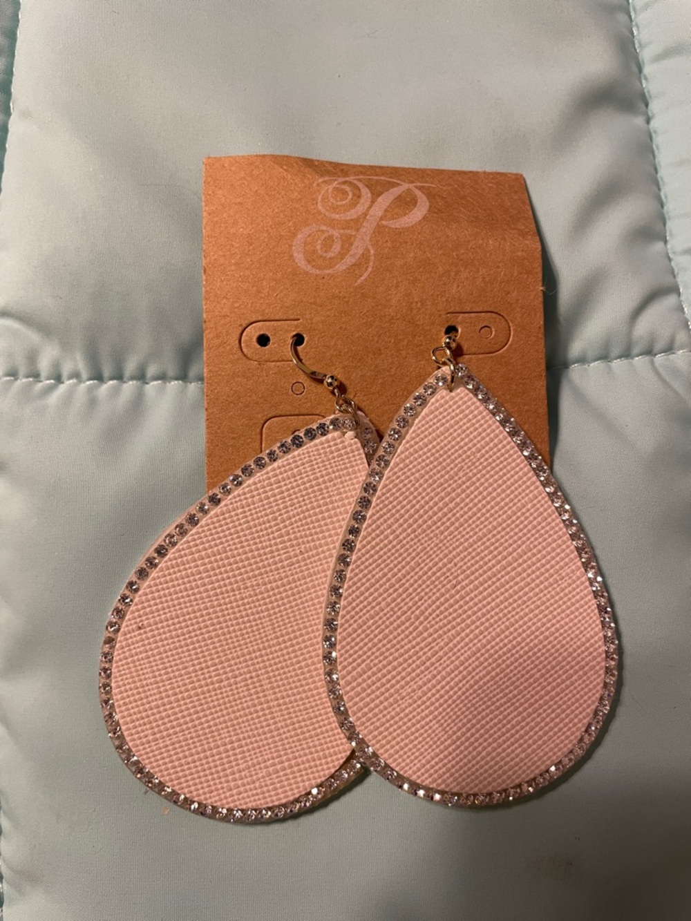 Plunder Pale Pink Teardrop Earrings with Rhinestone Edge
